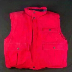Vintage Rain Forest men’s down utility vest with 4 pockets, attached hood XLarge